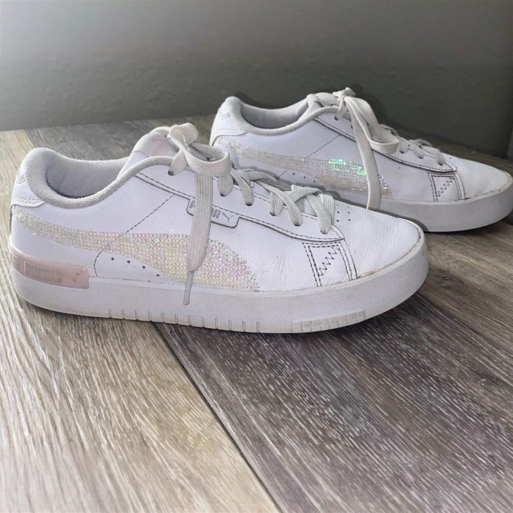 Puma Jada Pink Lady Sequin Kids Youth US Size 5C White Pink Sneaker Shoes